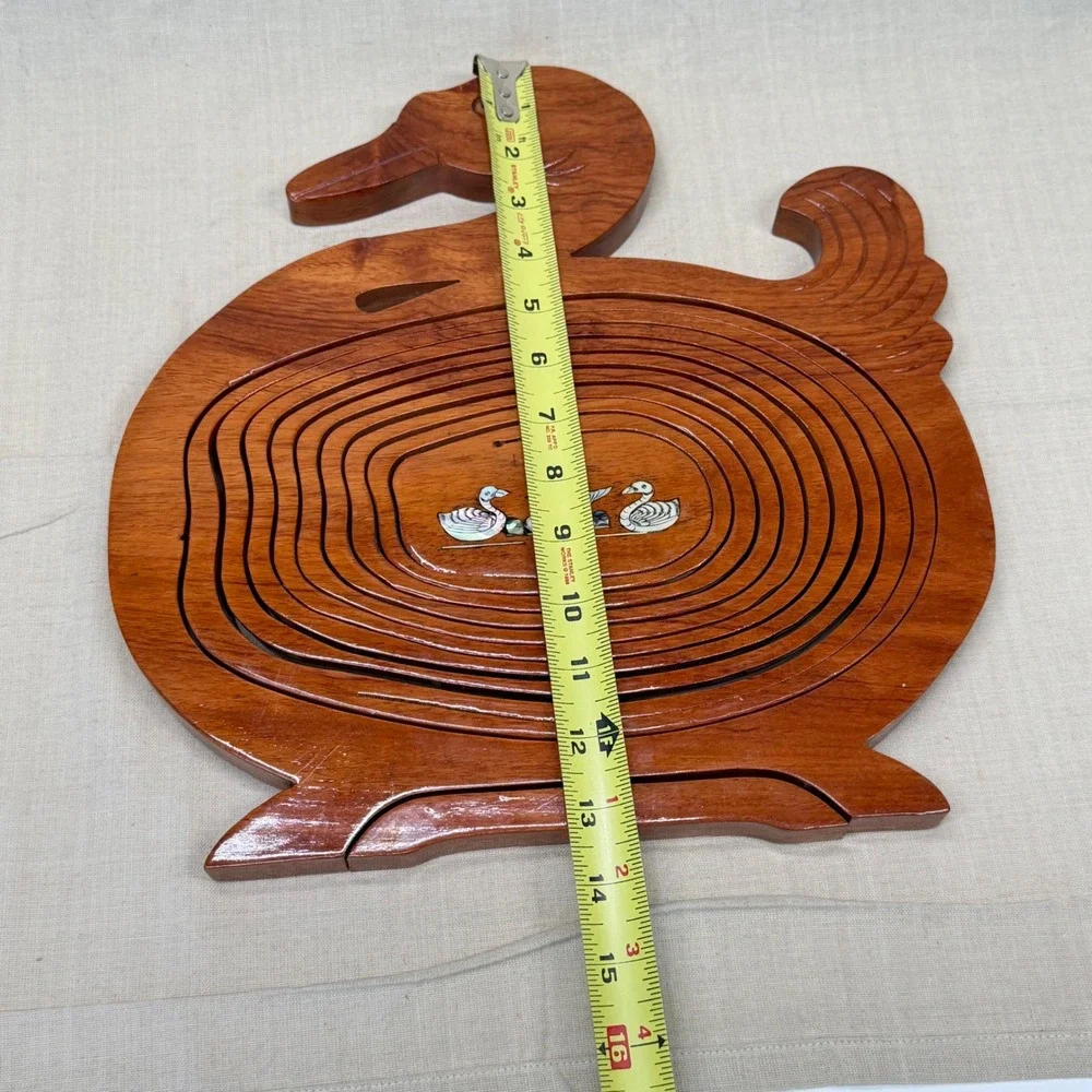 Vintage Wooden Duck Trivet French Country‎ Kitchen Decor Inlay Mother of Pearl - Picture 7 of 8